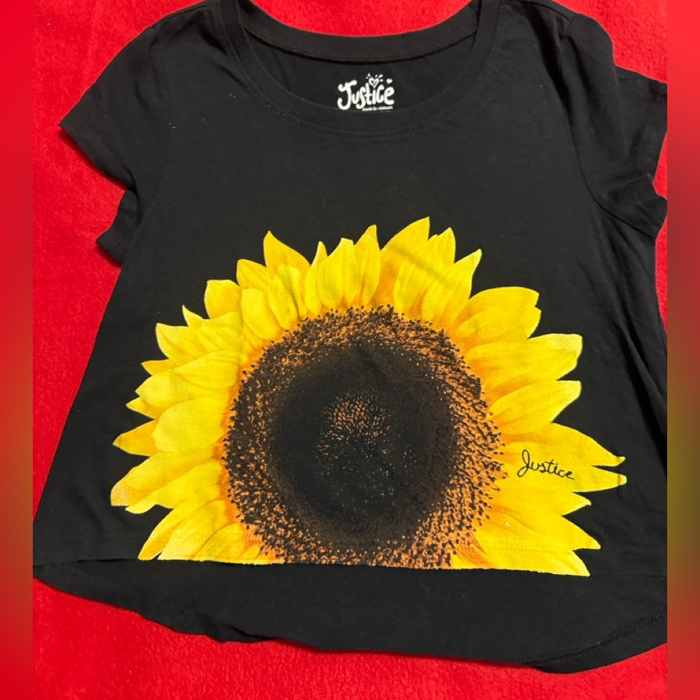 Justice Black crop top  with Sunflower Print